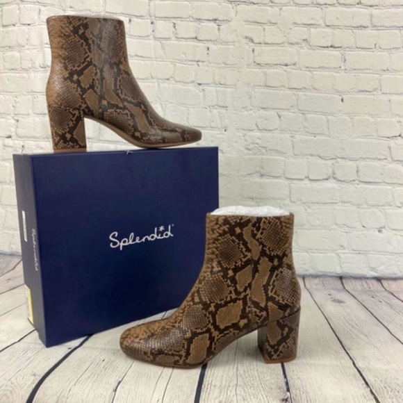 NEW Splendid Heather III Snakeskin-Embossed Leather Booties - Picture 3 of 5
